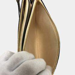 Pre Owned Louis Vuitton Pochette Double Zip 2-Way Bag Shoulder Leather Beige