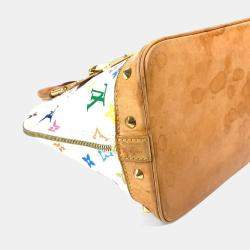 Pre Owned Louis Vuitton Monogram Multicolore Alma Tote Bag With Studs Canvas Blanc White