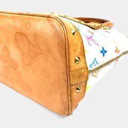 Pre Owned Louis Vuitton Monogram Multicolore Alma Tote Bag With Studs Canvas Blanc White