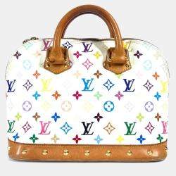Pre Owned Louis Vuitton Monogram Multicolore Alma Tote Bag With Studs Canvas Blanc White