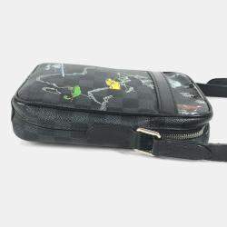 Pre Owned Louis Vuitton Damier Graphite Map Danube Pm Nm Pochette Shoulder Bag Canvas Black