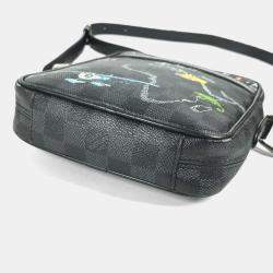 Pre Owned Louis Vuitton Damier Graphite Map Danube Pm Nm Pochette Shoulder Bag Canvas Black