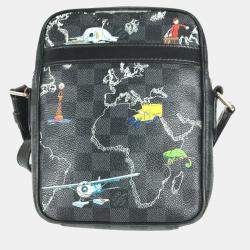 Pre Owned Louis Vuitton Damier Graphite Map Danube Pm Nm Pochette Shoulder Bag Canvas Black