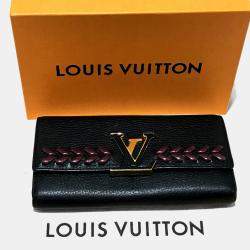 Pre Owned Louis Vuitton Taurillon Clemence Long Wallet Folded Wallet Noir Black