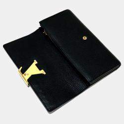 Pre Owned Louis Vuitton Taurillon Clemence Long Wallet Folded Wallet Noir Black