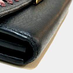 Pre Owned Louis Vuitton Taurillon Clemence Long Wallet Folded Wallet Noir Black