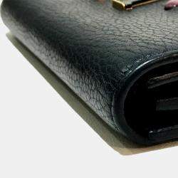 Pre Owned Louis Vuitton Taurillon Clemence Long Wallet Folded Wallet Noir Black