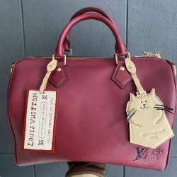 Pre Owned Louis Vuitton x Cats Speedy 30 Red Monogram Shoulder Bag