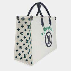 Pre Owned حقيبة لويس فويتون هامتونز أون ذا غو جي مطرزة بشعار المونوغرام بألوان زرقاء وبيج جاكار مطعمة