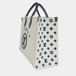 Pre Owned حقيبة لويس فويتون هامتونز أون ذا غو جي مطرزة بشعار المونوغرام بألوان زرقاء وبيج جاكار مطعمة