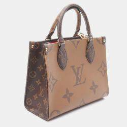 Pre Owned Louis Vuitton On The Go Pm Handbag Coated Canvas Monogram Giant Reverse Brown And Beige