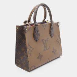 Pre Owned Louis Vuitton On The Go Pm Monogram Reverse Handbag Coated Canvas Brown Beige