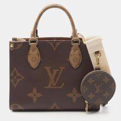 Pre Owned Louis Vuitton On The Go Pm Handbag In Coated Canvas With Monogram Giant Reverse Brown And Beige