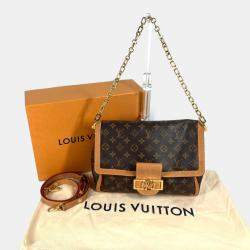 Pre Owned Louis Vuitton M47149 Monogram Dauphine Soft Gm Bag Crossbody Flap Handbag Chain 2-Way Shoulder Canvas Brown