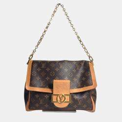Pre Owned Louis Vuitton M47149 Monogram Dauphine Soft Gm Bag Crossbody Flap Handbag Chain 2-Way Shoulder Canvas Brown