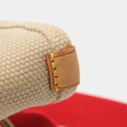 Pre Owned Louis Vuitton Antigua Cabas MM Beige Red Canvas Tote Bag