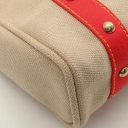 Pre Owned Louis Vuitton Antigua Cabas MM Beige Red Canvas Tote Bag
