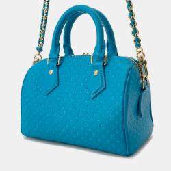 Pre Owned Louis Vuitton Nanogram Speedy Bandouliere Blue Monogram Calf Leather Size 20