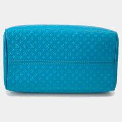 Pre Owned Louis Vuitton Nanogram Speedy Bandouliere Blue Monogram Calf Leather Size 20