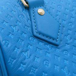 Pre Owned Louis Vuitton Nanogram Speedy Bandouliere Blue Monogram Calf Leather Size 20