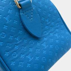 Pre Owned Louis Vuitton Nanogram Speedy Bandouliere Blue Monogram Calf Leather Size 20