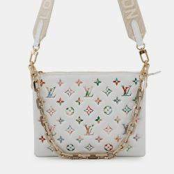 Pre Owned Louis Vuitton Coussin Blanc/Pink Monogram Lamb Leather Size Pm