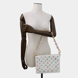 Pre Owned Louis Vuitton Coussin Blanc/Pink Monogram Lamb Leather Size Pm