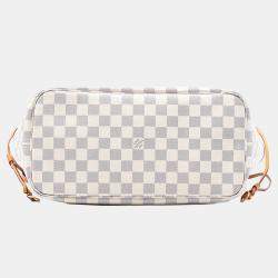 Pre Owned Louis Vuitton White Damier Azur Neverfull MM