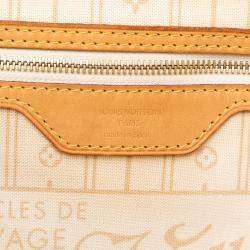 Pre Owned Louis Vuitton White Damier Azur Neverfull MM