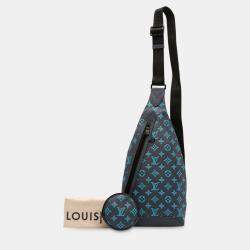 Pre Owned Louis Vuitton Blue Monogram Shadow Duo Sling