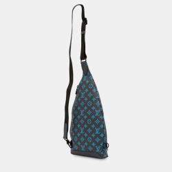 Pre Owned Louis Vuitton Blue Monogram Shadow Duo Sling