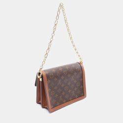 Pre Owned Louis Vuitton Dauphine Mm Shoulder Bag Pvc-Coated Canvas And Leather Monogram Reverse Brown