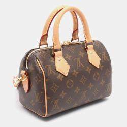Pre Owned Louis Vuitton Speedy Bandouliere 20 Monogram Beige Handbag Coated Canvas And Leather Brown