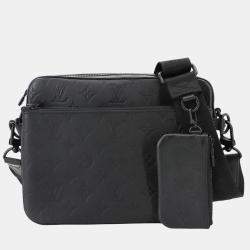 Pre Owned Louis Vuitton Trio Messenger Noir Monogram Shadow Leather Shoulder Bag