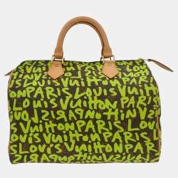 Pre Owned Louis Vuitton Green Monogram Graffiti Speedy 30 Handbag