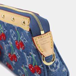 Pre Owned Louis Vuitton x Takashi Murakami Pochette Accessoires Monogram Denim Canvas Shoulder Bag