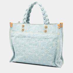 Pre Owned Louis Vuitton Monogram Denim Let Go Handbag Light Blue Denim