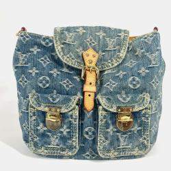 Pre Owned Louis Vuitton Monogram Denim Sac Ado Pm Backpack Canvas Blue