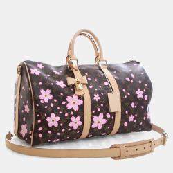 Pre Owned Louis Vuitton x Takashi Murakami Brown/Pink Monogram Keepall Bandouliere 45