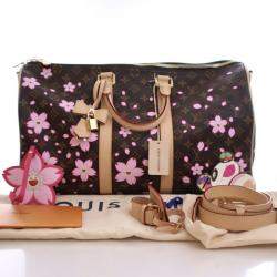 Pre Owned Louis Vuitton x Takashi Murakami Brown/Pink Monogram Keepall Bandouliere 45