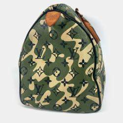 مملوكة مسبقًا حقيبة لوي فيتون فلوراج مونوغرام 35 ميني بوسطن كاموفلاج كانفاس يدوية خضراء