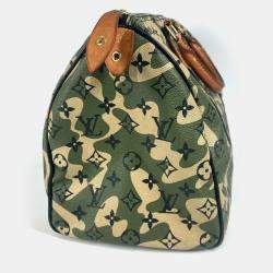 مملوكة مسبقًا حقيبة لوي فيتون فلوراج مونوغرام 35 ميني بوسطن كاموفلاج كانفاس يدوية خضراء