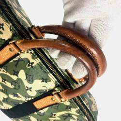 مملوكة مسبقًا حقيبة لوي فيتون فلوراج مونوغرام 35 ميني بوسطن كاموفلاج كانفاس يدوية خضراء