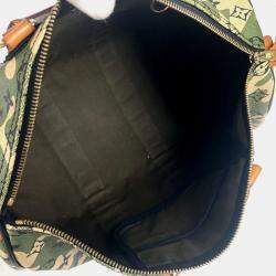 مملوكة مسبقًا حقيبة لوي فيتون فلوراج مونوغرام 35 ميني بوسطن كاموفلاج كانفاس يدوية خضراء