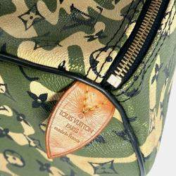 مملوكة مسبقًا حقيبة لوي فيتون فلوراج مونوغرام 35 ميني بوسطن كاموفلاج كانفاس يدوية خضراء