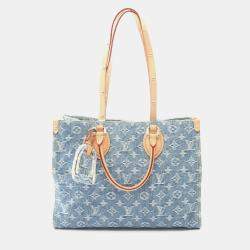 Pre Owned Louis Vuitton On The Go Mm Lv Remix Monogram Denim Tote Bag And Leather Blue