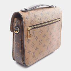 Pre Owned Louis Vuitton Pochette Metis MM Brown Coated Canvas Leather Shoulder Bag