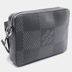 مملوكة مسبقًا حقيبة رسول ثلاثية دامير جرافيت قماش مطلي وجلد سوداء لويس فويتون