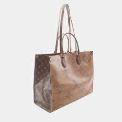 Pre Owned حقيبة لوي فيتون اون ذا قو كبرة قماش مطلي مونوغرام جاينت ريفيرس بني بيج