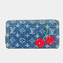 Pre Owned Louis Vuitton Monogram Denim Cherry Lv X Tm Zippy Wallet Long Wallet Round Zipper Blue